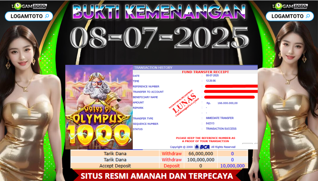 SELAMAT KEPADA MEMBER SETIA LOGAMTOTO BERHASIL JACKPOT DI PERMAINAN SLOT GATES OF OLYMPUS 1000 